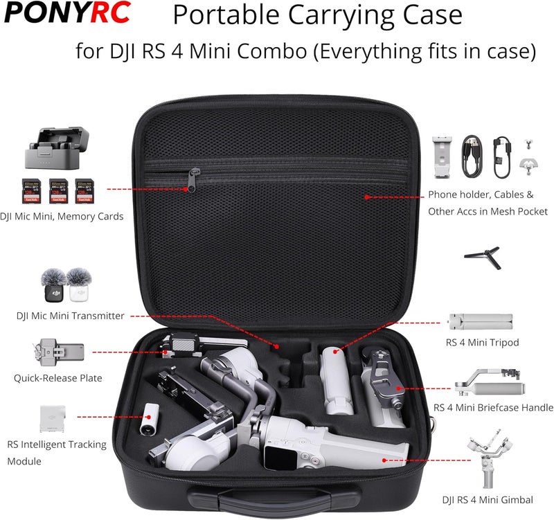 PONYRC حقيبة حمل RS 4 ميني، حقيبة سفر محمولة مقاومة للماء من جلد PU لتخزين الكتف لجهاز DJI RS 4 ميني كرييتور كومبو، مثبت خفيف الوزن وإكسسواراته - Image 2